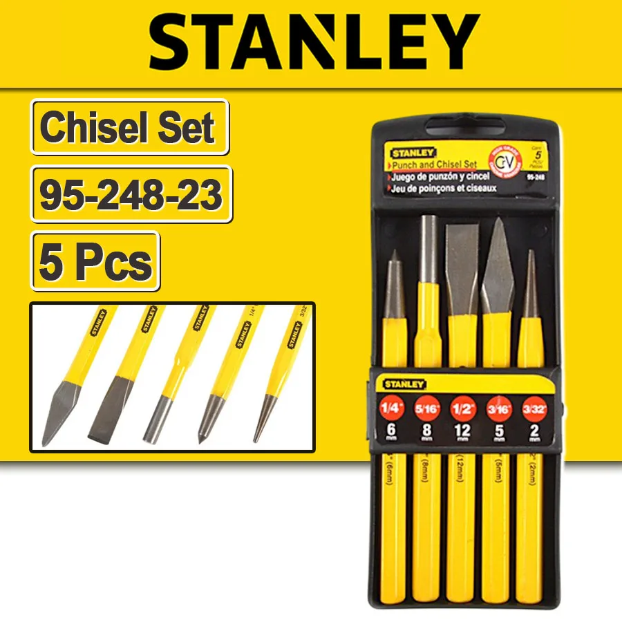 

Stanley 95-248-23 Cylindrical Punch Conical Punch Pointed Chisel Center Punch Marking Tool Punching Fitter Drilling 5pcs