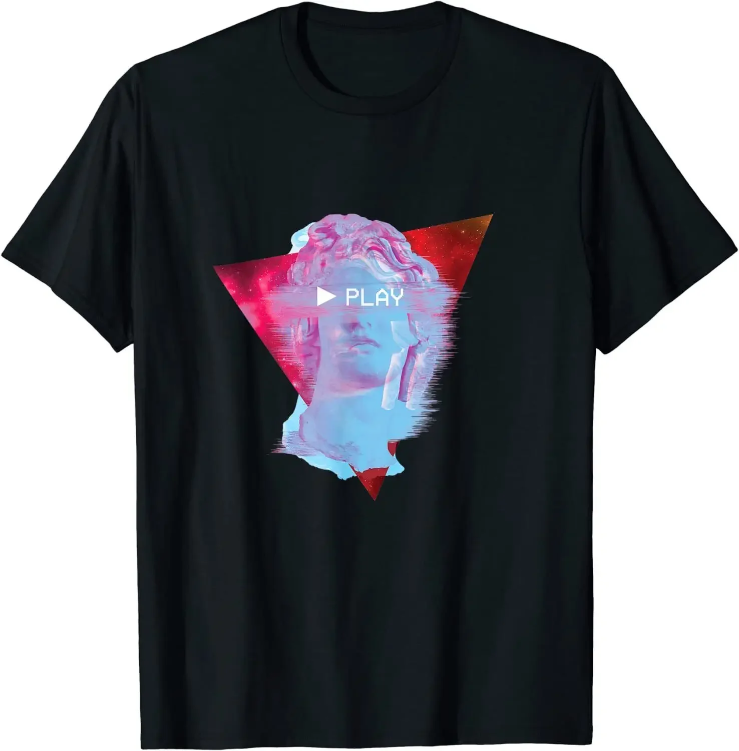 

Glitch Greek Statue Play Retro Synthwave Vaporwave T-Shirt 100% Cotton O-Neck Summer Short Sleeve Casual Mens T-shirt Size S-3XL