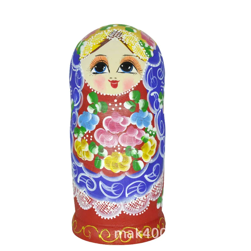 

Матрешка, русская 7-слойная, красно-синяя, липовое дерево, окрашенная краска, поделки/мебель для дома, синяя голова
