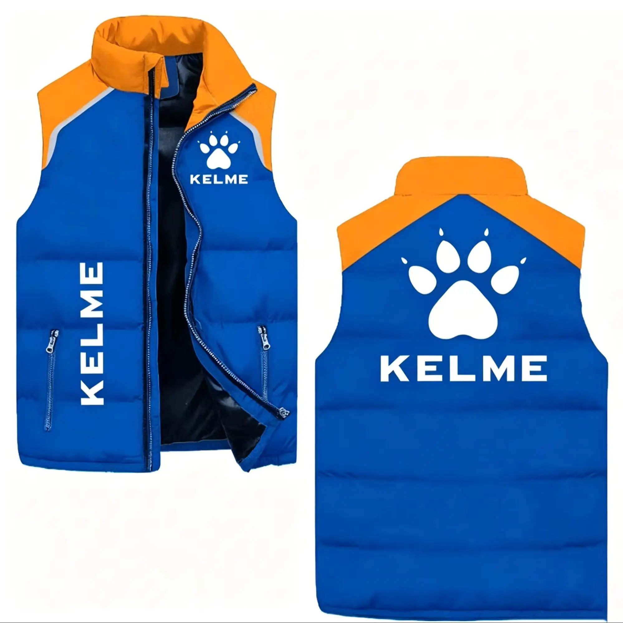 

KELME Men's Sleeveless Puffer Vest Stand Collar Windproof Cotton Waistcoat for Football Training Warm Padded Vest Windproof Slee