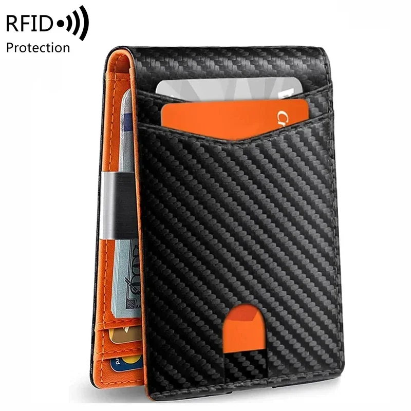 Carbon Fiber Men Wallets Credit Card Holder Men's RFID Wallet Minimalist Front Pocket Money Clip Black Bifold Wallet for Men