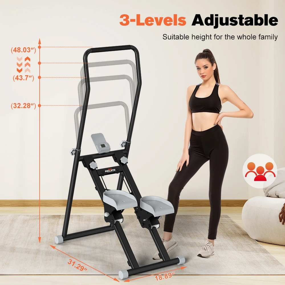 Foldable Stair Climber Stepper Machine with 3-Level Adjustable Handlebar Vertical Climber Exercise Equipment for Home Gym Full Body Cardio Workout with LCD Monitor