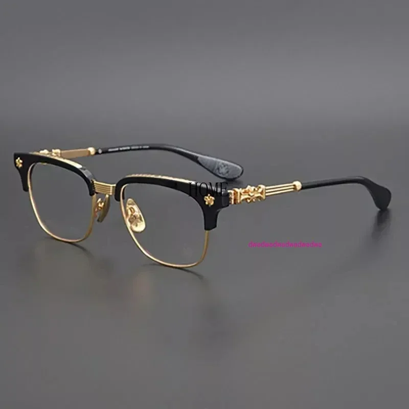 2023 High-End Handmade Carved Eyewear pure titanium medium gold glasses luxury Italian acetate half frame myopia glasses