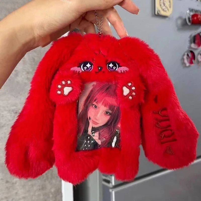 Милый красный кролик, плюшевый чехол для хранения карт, аниме-идол, фотокарта, дисплей, защитный чехол для фото