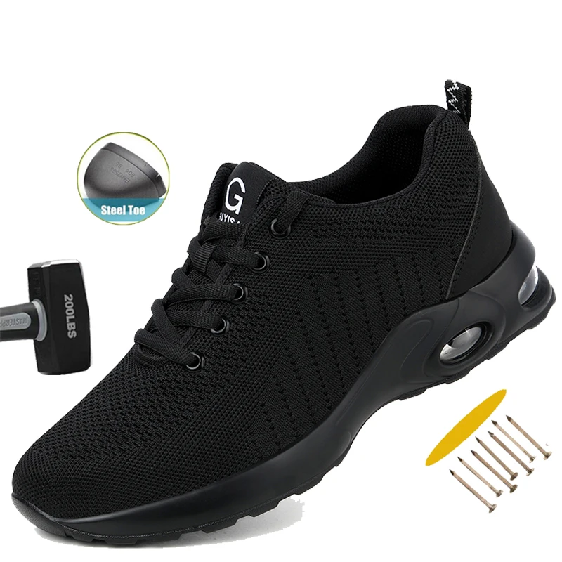 

Рабочие ботинки на воздушной подушке для мужчин, дышащие рабочие кроссовки, обувь со стальным носком, защита от проколов, строительная защитная обувь