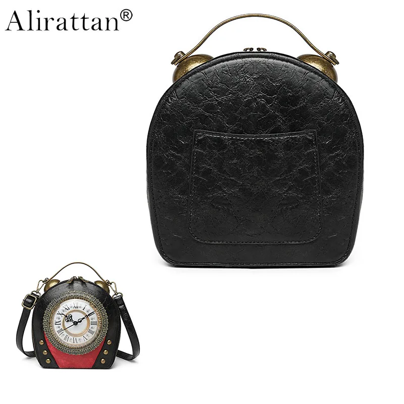 Alirattan New Trendy PU Leather Vintage Handbags for Women,2025 Fashion Luxury Ladies Casual Shoulder Crossbody Clock Bag A392