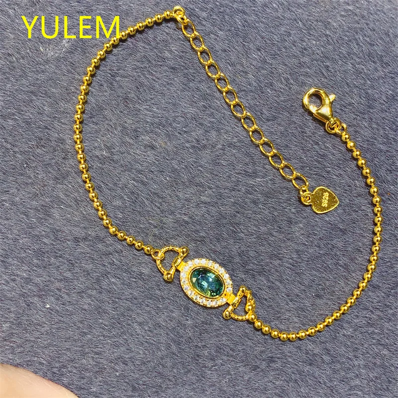 

Браслет из стерлингового серебра S925 с натуральным сапфиром 4*6 мм, элегантное минималистичное украшение с драгоценным камнем