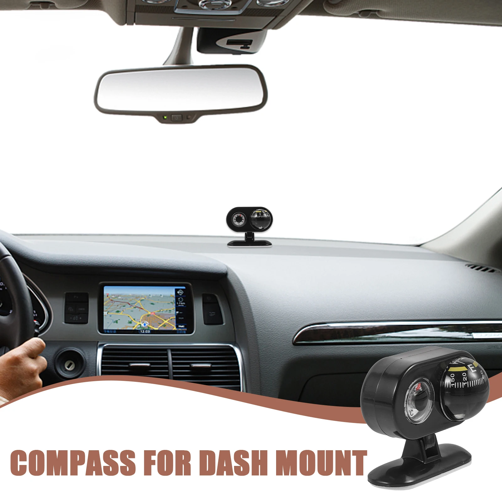 

3D Car Dashboard Thermometer Compass Ball Marine Boat Vehicle Navigation Tool Easy Install Durable Plastic Stylish Design For