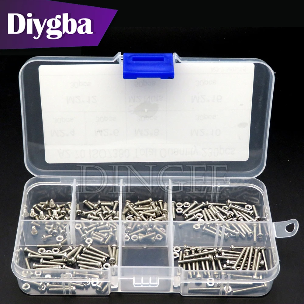 230pcs M2 Phillips Screws Nuts Bolts 304 Stainless Steel Button Head cap screw set Assortment Kit screws Kit Storage Box DIYGBA