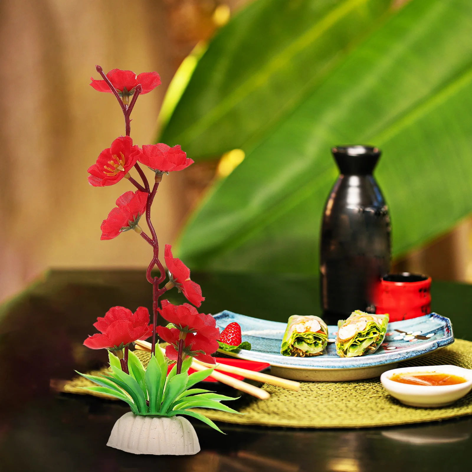 

2Pcs Artificial Flower Sushi Plate Decoration Wear Resistant Fake Flower Ornament Sashimi Plate Food Accessory Decoration