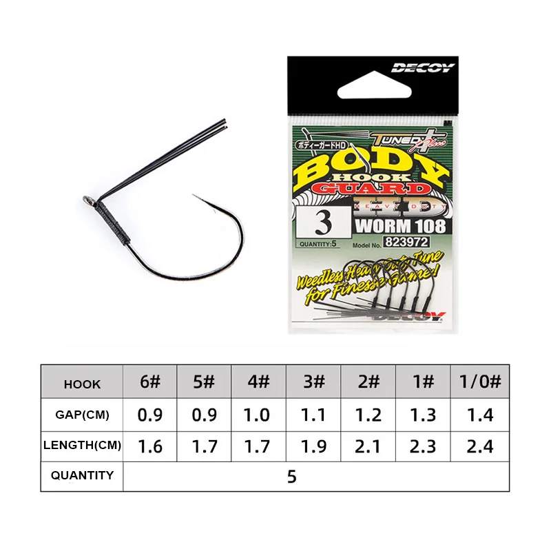 DECOY JAPAN WORM 108 5Pcs Weedless Wacky Grass Blocking Wacky Hook Anti-Hanging Hook Bass Hook Soft Bait Hook Fish Hook