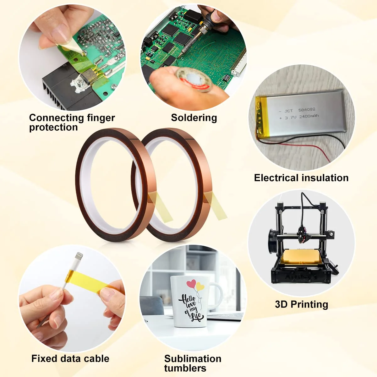 Fita resistente ao calor, fita de transferência de calor, fita de alta temperatura, sem resíduos, fita de poliimida para mascaramento, tarefas elétricas, solda