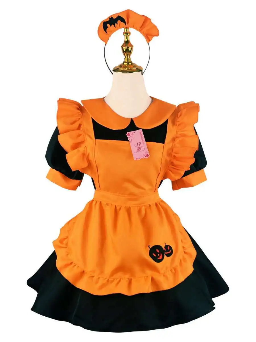 زي خادمة مطرز للهالوين على شكل يقطين الخفافيش الساحرة السحرية للخادمة مادة البوليستر الصينية التقليدية...