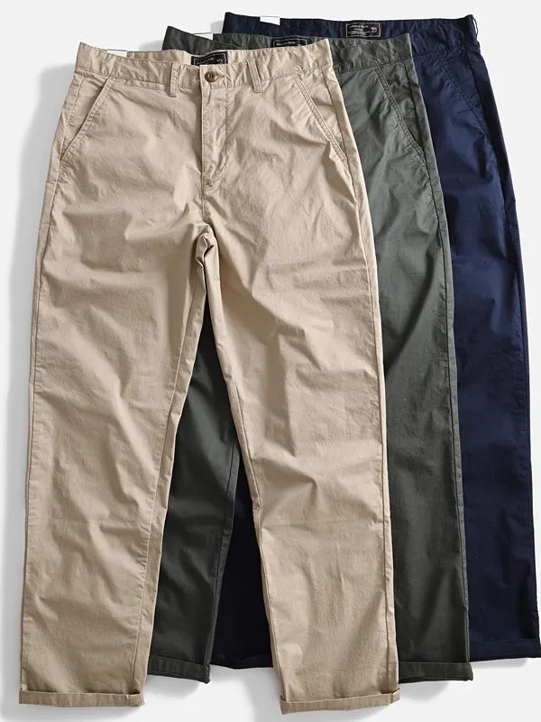 

Летние тонкие рабочие брюки из чистого хлопка, мужские узкие прямые повседневные брюки, универсальные брюки с девятью точками, модный брендовый цвет