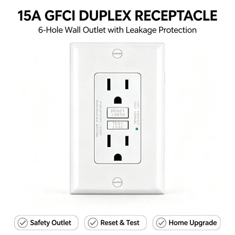 ABDJ-Wallplate Included, White, 15A GFI, Outlets 15 Amp, Outdoor GFI, Weather Resistant, Ground Fault Circuit Interrupter, 1PC