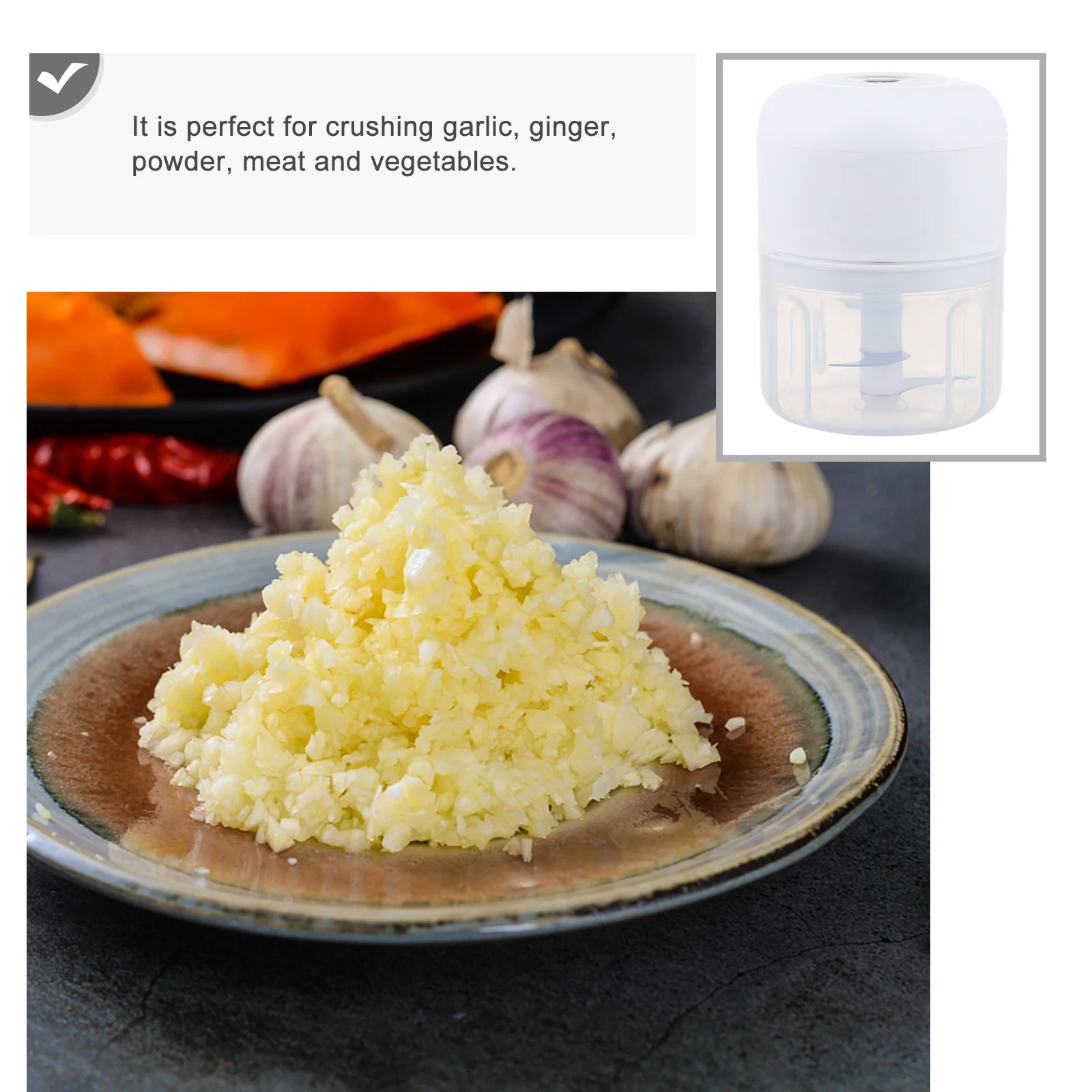 

Electric Garlic Masher Stainless Steel Vegetable Crusher USB Rechargeable Ginger Mincer Food Processor Kitchen Tool