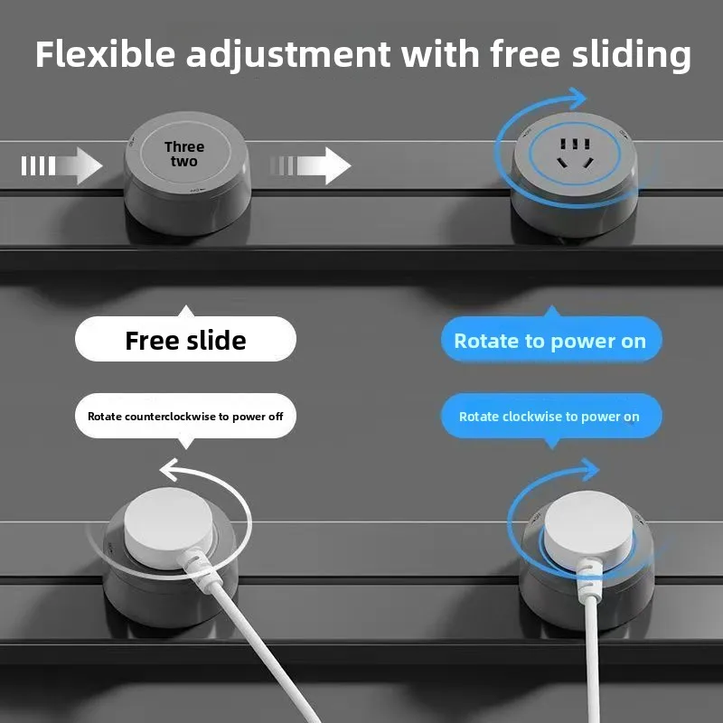 Mobile Track Plug-In Board Kitchen Movable Slide Rail Socket Anti-Shock Safe Home Wall Electrical Power Supply Accessory Unit