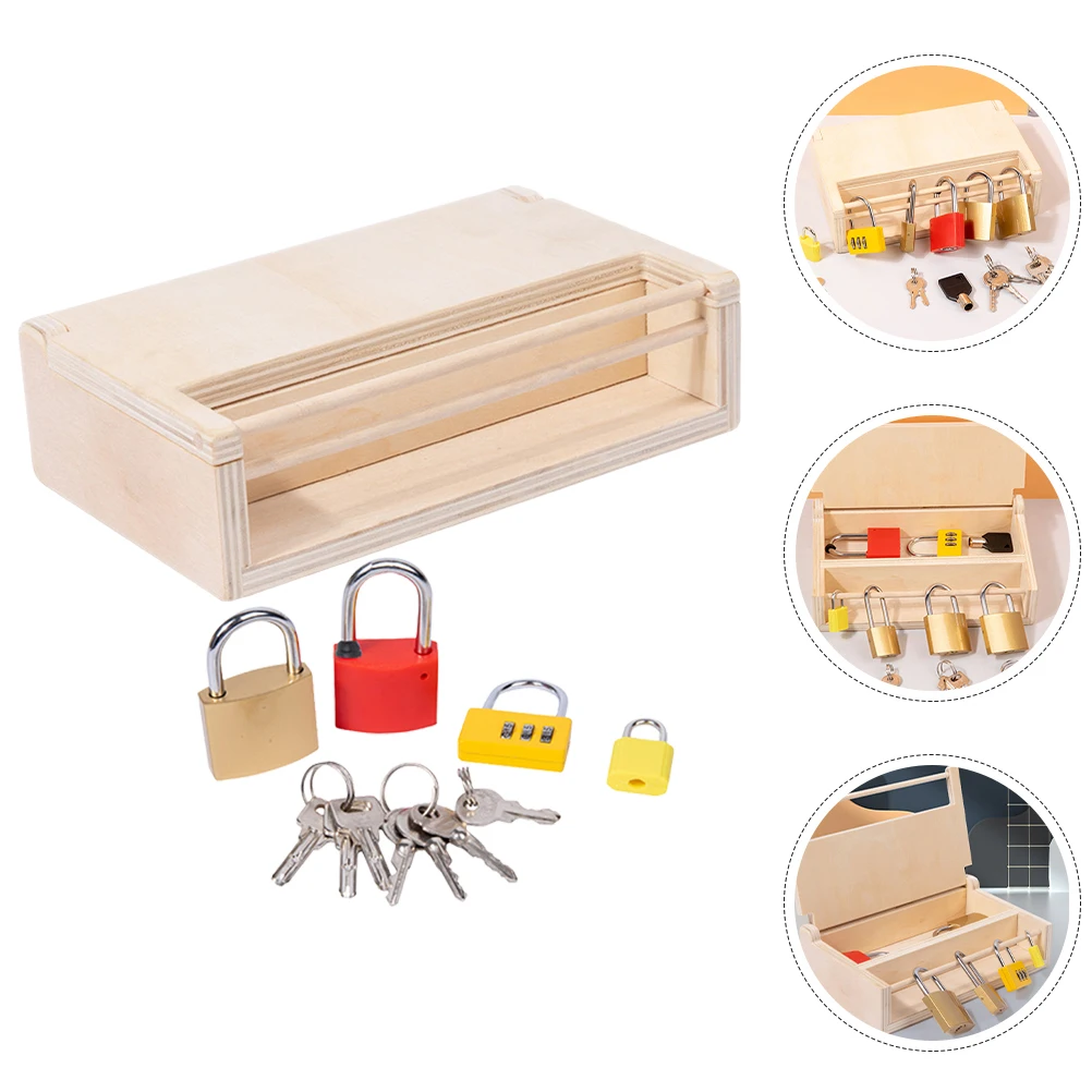 1 Set Lernpuzzle aus Holz für Kleinkinder, Lernspiel mit bunten Schlüsseln, Geschicklichkeitsgebäude, Spielset, Kindersicherung, Lernschloss, Schlüssel