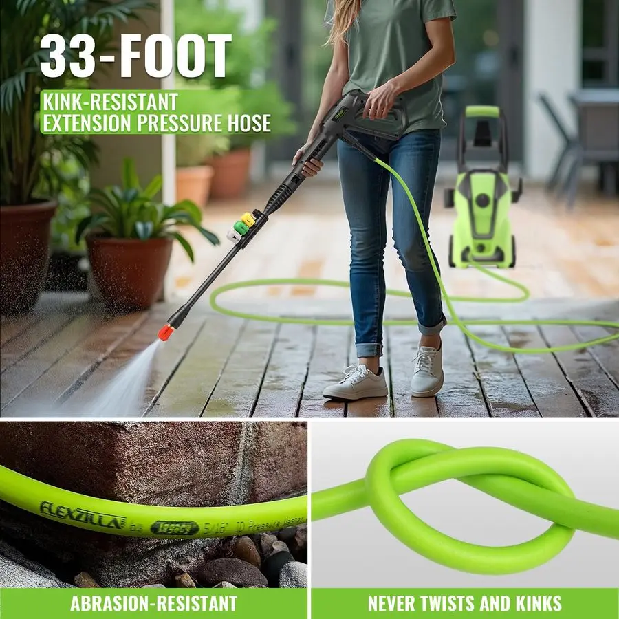 منظف 5000 رطل لكل بوصة مربعة بحد أقصى 4.0GPM مع خرطوم تمديد مرن بطول 33 قدمًا، 4 فوهات، مدفع رغوة، منظف طاقة يعمل بالطاقة للسيارات والباحات والدكتور