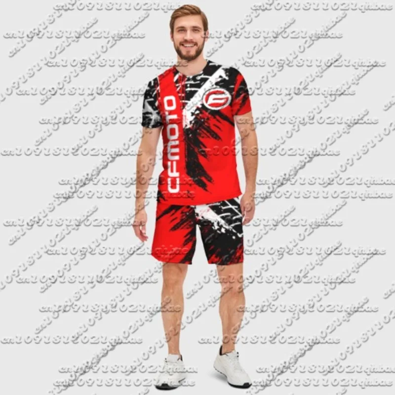 

2025 New Black and Red Motorcycle Racing 3D Cycling Short Sleeve Set T-shirt Loose Version Breathable Quick Drying Round Neck