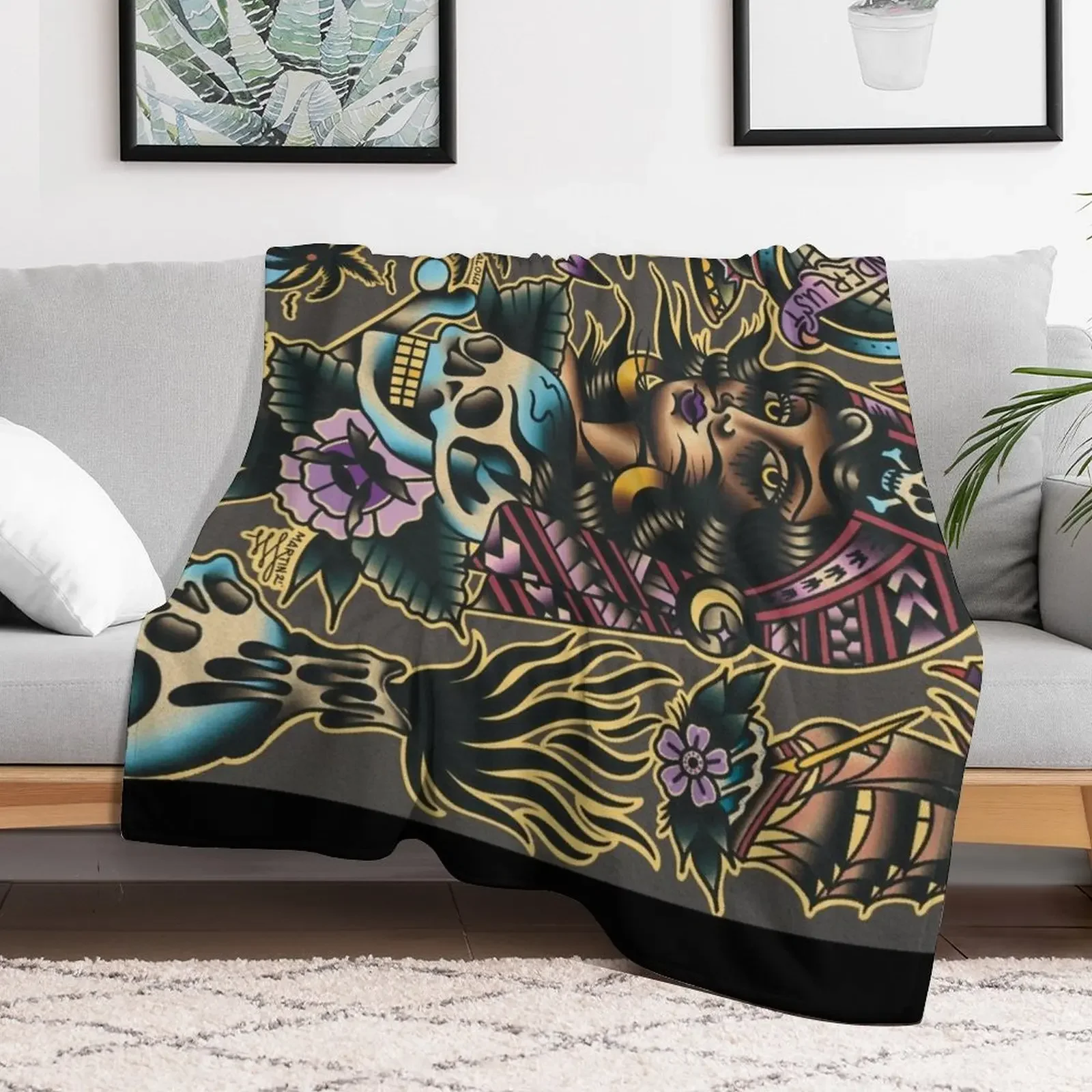 Pirate hooker pinup watercolor painting flash sheet (( horizontal version )) Throw Blanket Bed Beautifuls anime Blankets