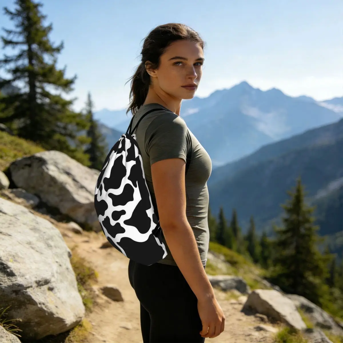 Cow Spots Animal Print Backpacks Casual Drawstring Bags Sundries Bag Book Bags for Man Woman School