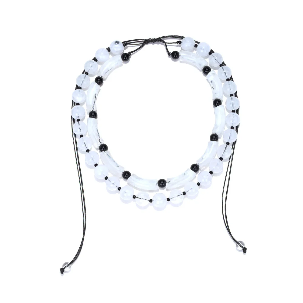 Fashion Daily Commuter Handmade Beaded Bead Necklace Light Luxury Translucent Jelly Elbow Bead Clavicle Chain