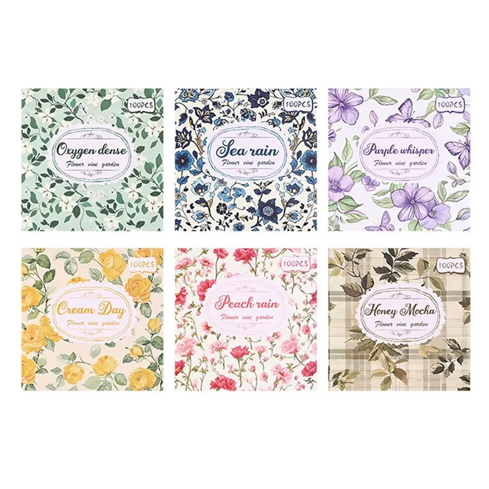 100Pcs Portable Flower Vine Themed Non-Sticky Notes DIY Stationery Message Notes Non-Sticky Memo Pad