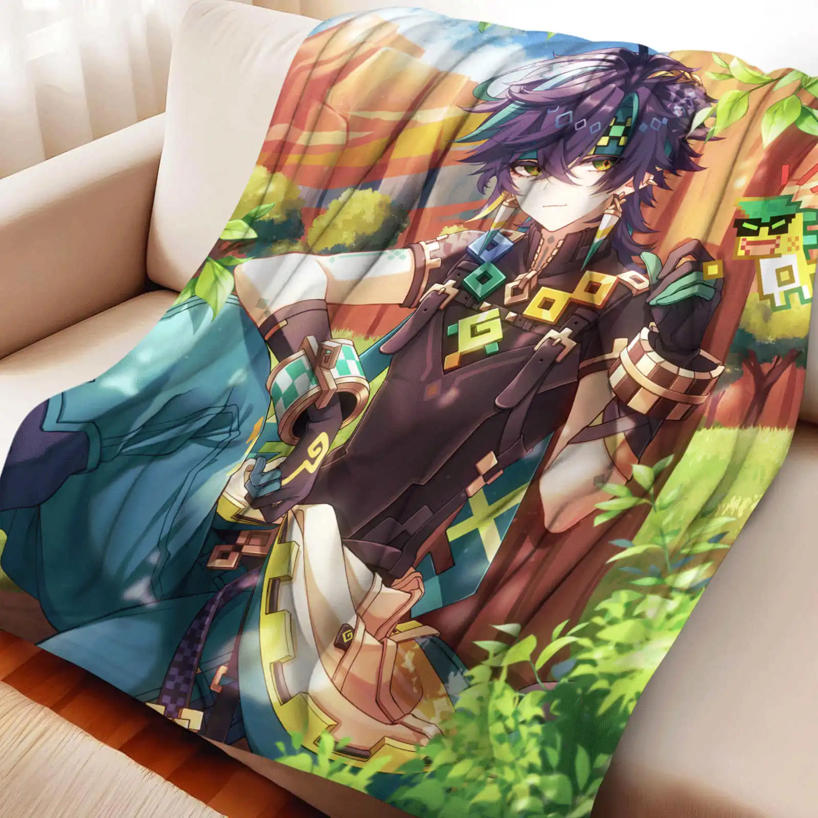 Kinich Genshin Impact Flannel Blanket Soft Cozy Throw Blanket for Home Bedroom Bed Sofa Cover