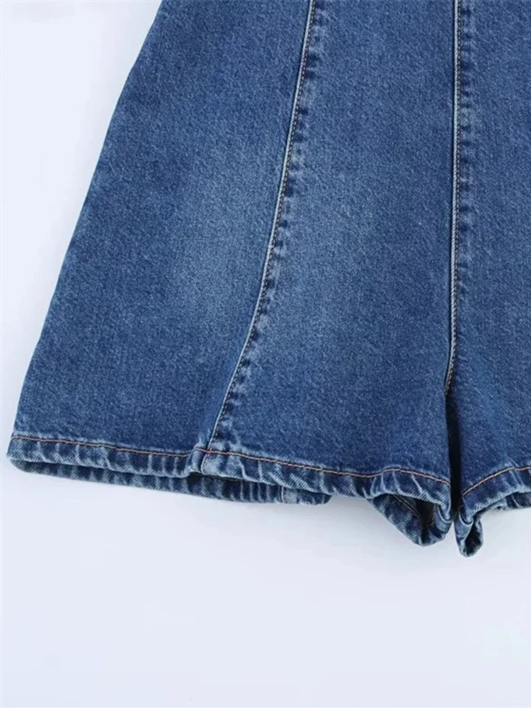 Donna Sexy Hanging Neck Backless Denim One-piece Shorts Estate Nuovo Y2K Waisted Slim High Street V-Neck One-piece Pants