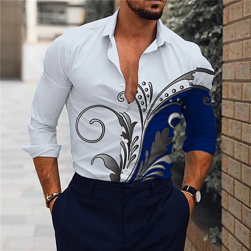 Men's Shirt Elegant Social Luxury Formal Graphic Prints Outdoor Street Long Sleeve Male Clothing Fashion Casual Vintage Tops