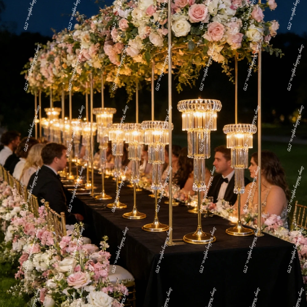 5/10pcs 80-120cm acrylic Beads Battery Wireless  sliver/Gold Chandelier Crystal Centerpieces for Wedding  Light Stand