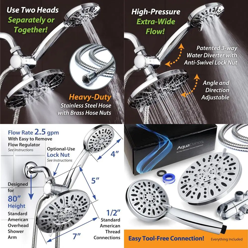 

Роскошный комбинированный тропический душ с 3 функциями: система высокой чистоты премиум-класса с 6-позиционным портативным устройством и хромированной отделкой — модель 3328