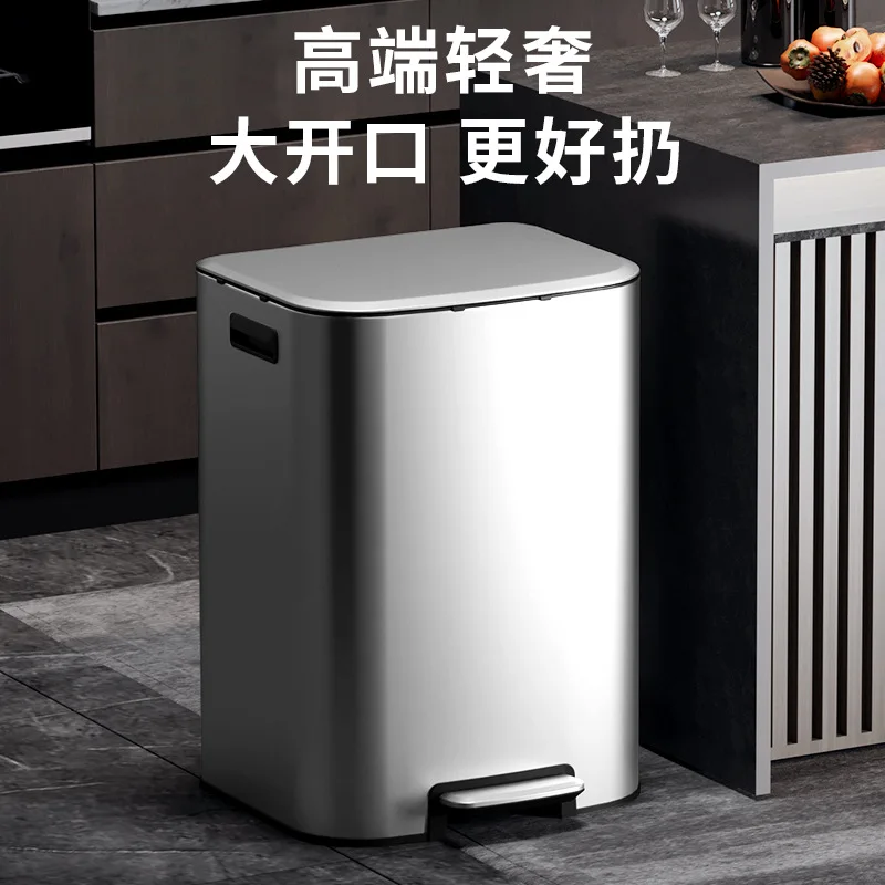 

New stainless steel trash can large capacity commercial household kitchen foot pedal type with cover hotel office over 60L