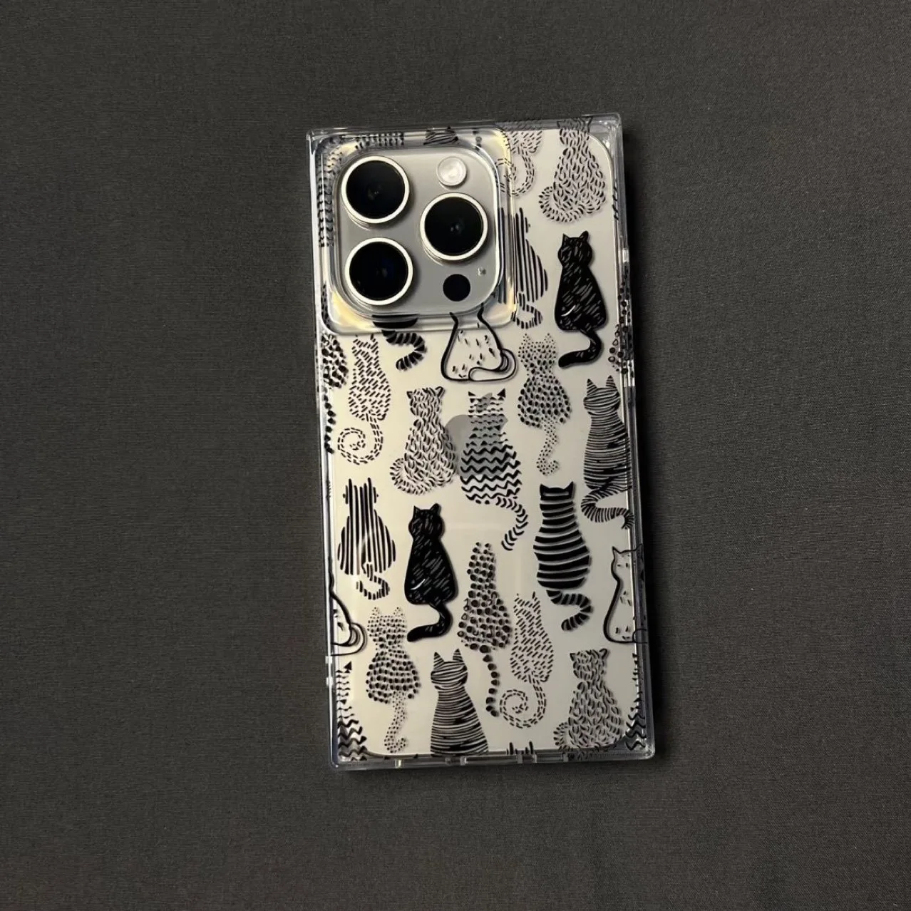 لطيف الكرتون الخطي القط واضح قضية الهاتف آيفون 16 15 14 13 12 11 برو ماكس 14 15 16 زائد لينة قذيفة الظهر كابا