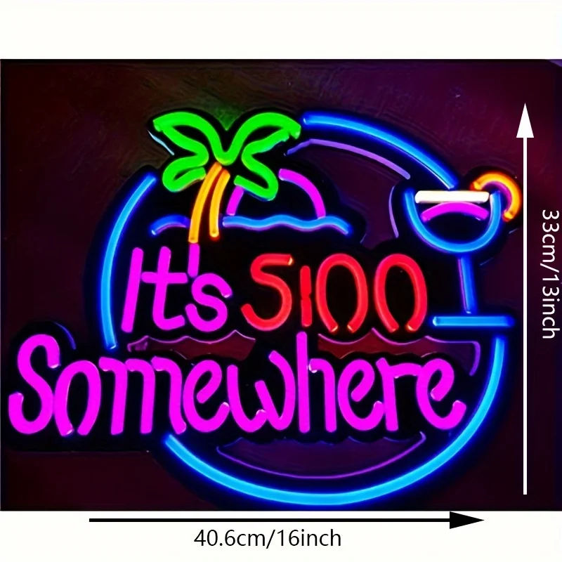It's 5:00 Some Where Neon Sign USB Dimmable Neon Light for Beer Bar Pub Garage Hotel Pub Cafe Wedding Birthday Party Gifts