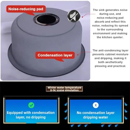

13 Inch Black Round Undermount RV Kitchen Sink, 304 Stainless Steel Single Bowl With Condensation Layer And Noise-Reducing Pad