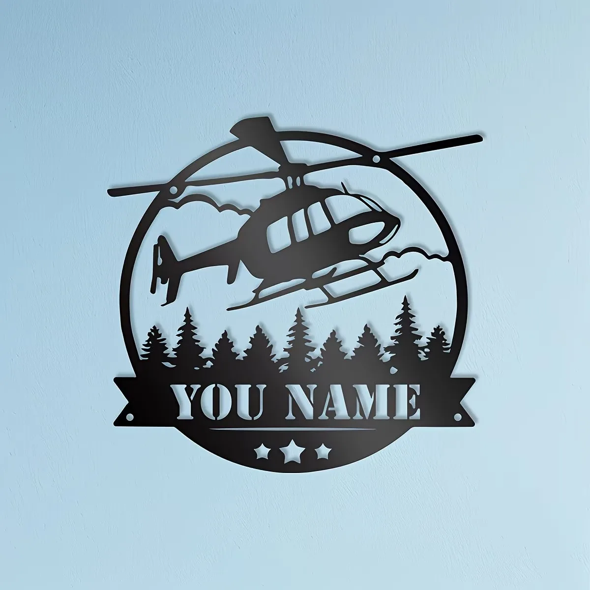 Custom Unique Metal Wall Art Sign of a Helicopter for Outdoor Wall Decoration, Featuring a Personalized Pilot's Name