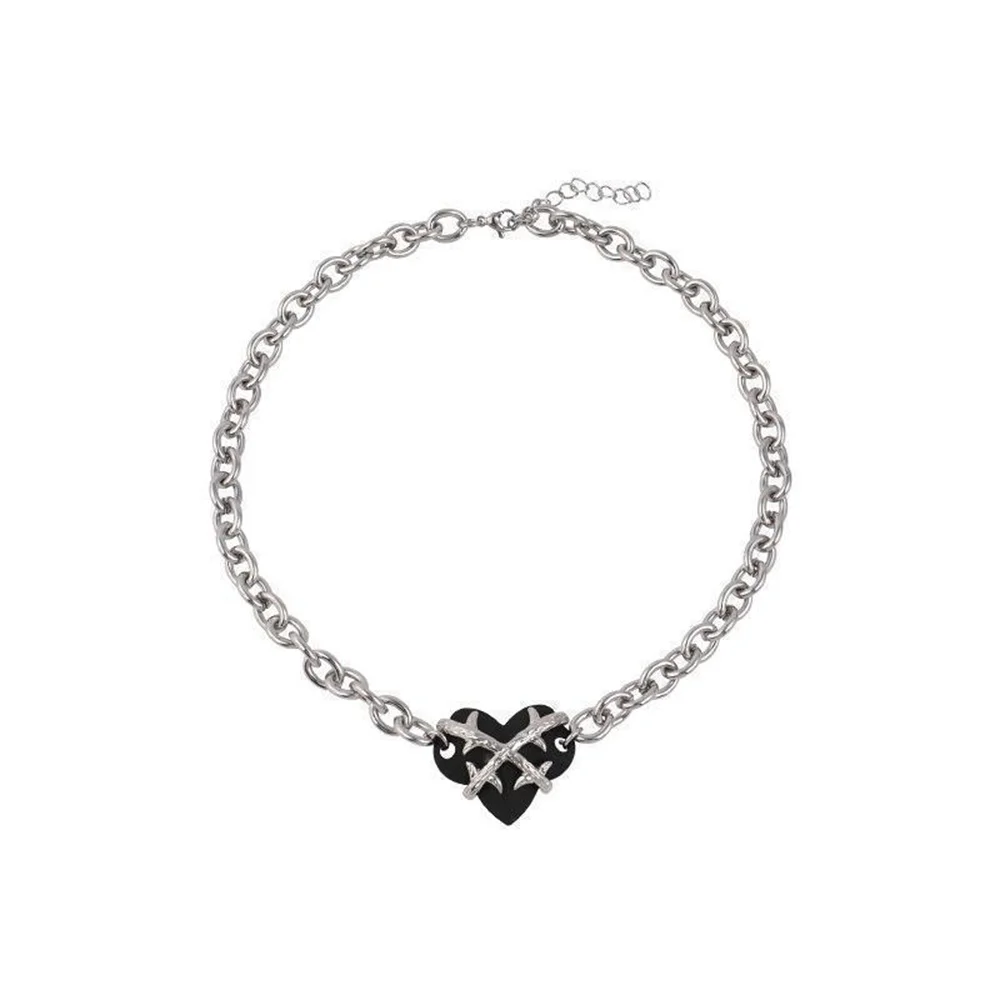 Gotische Schwarze Love Choker Punk Dicke Kette Schlüsselbeinkette Halskette für Frauen Retro-Schmuck Trendige Damenaccessoires Geschenk – Detail 6