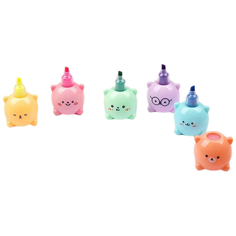 1 Set Highlighters Set School Office Cute Stationery Students Drawing Supplies Kawaii Bear Stackable Mini Painting Marker Pens