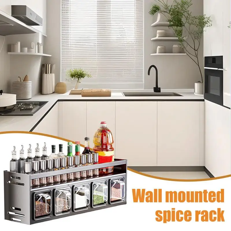 

Seasoning Rack Punch-Free Seasoning Rack Holder Large Capacity Storage Rack Seasoning Stand For Kitchen Bathroom Shelves Kitchen