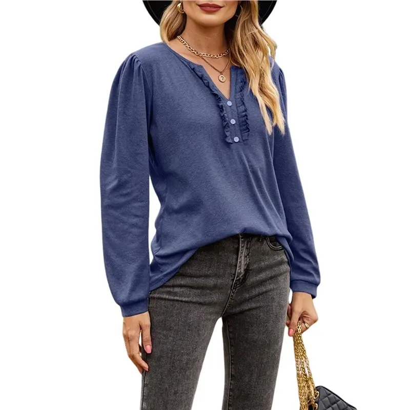 

CYL-Womens Long Sleeve Shirts Business Casual Outfits Dressy Tops Blouses Henley V Neck Fall Clothes