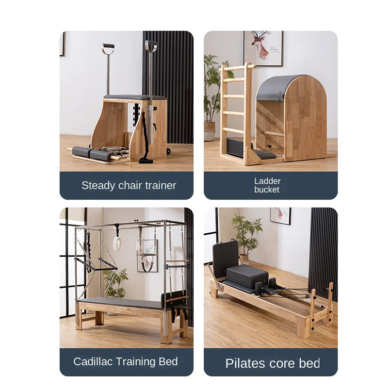 سرير بيلاتيس ثنائي الاتجاه منزلق سرير يوجا للتدريب التجاري من الخشب الصلب 3 في 1 سرير لياقة بيلاتيس متعدد الوظائف مرتفع #2