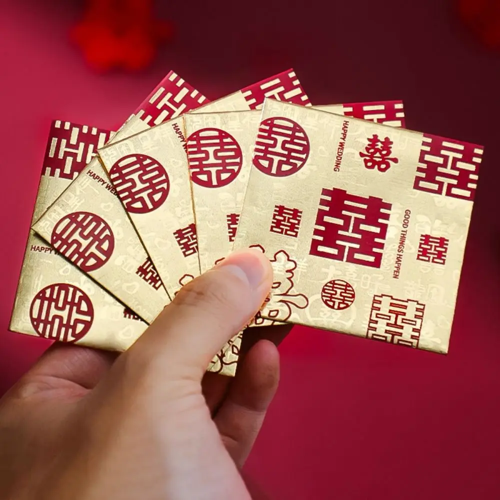 50Pcs Blessing Words Wedding Red Packet Traditional Paper Door-blocking Red Envelopes Auspicious Chinese Happy Bag