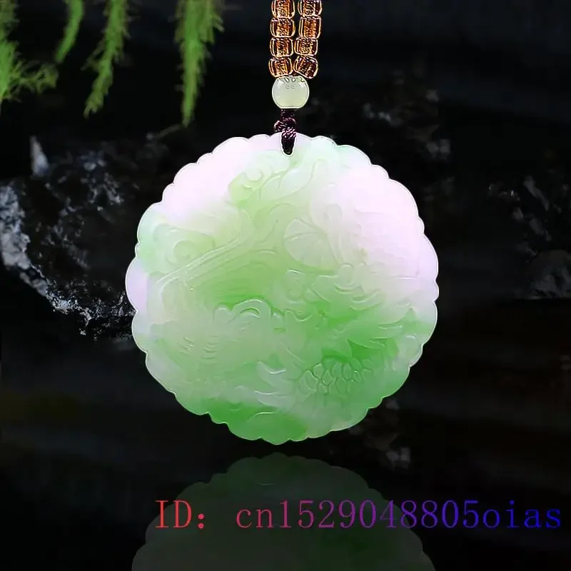 

Green Jade Dragon Phoenix Pendant Chinese Carved Jewelry Natural Charm Fashion Jadeite Gifts Amulet Gemstone Necklace Women