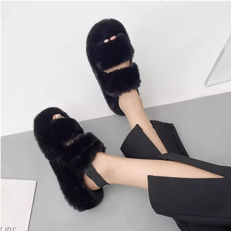 Fashion Mink Fur Slippers Hairy Sandals Slippers for Women Outdoor 2024 New Autumn All-Match Korean Cute Fluffy Chic Furry Shoes