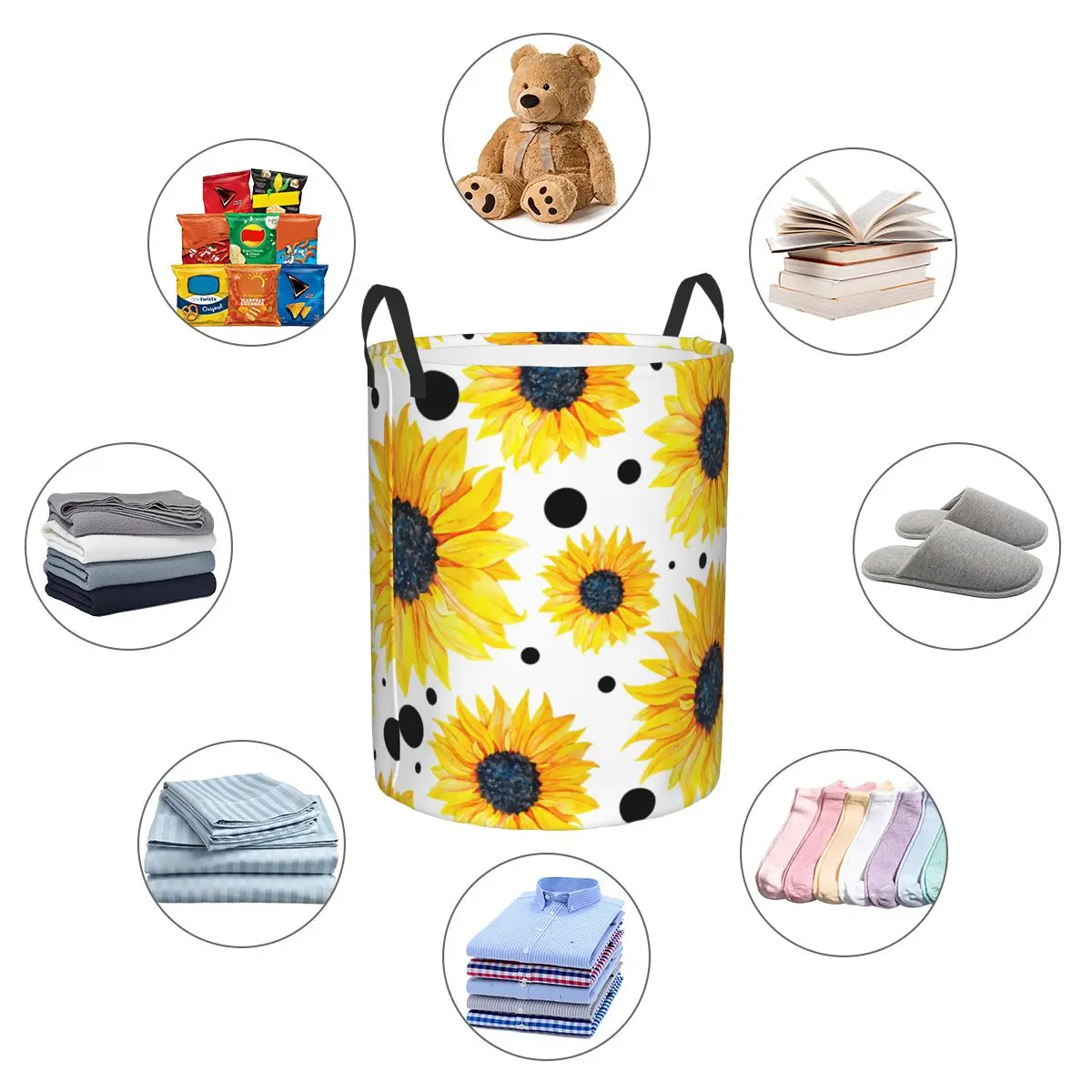 Foldable Laundry Basket for Dirty Clothes Yellow Sunflowers Watercolor Storage Hamper Kids Baby Home Organizer