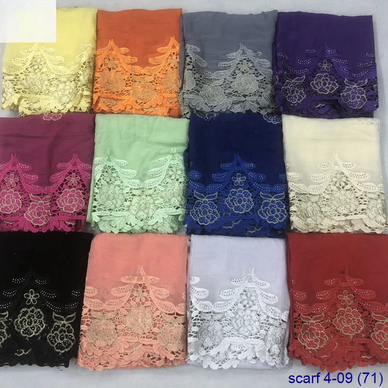 Jacquard Dupattas Ethnic Solid Color Hot Diamond Embroidered Perforated Lace Lightweight Cotton Scarf