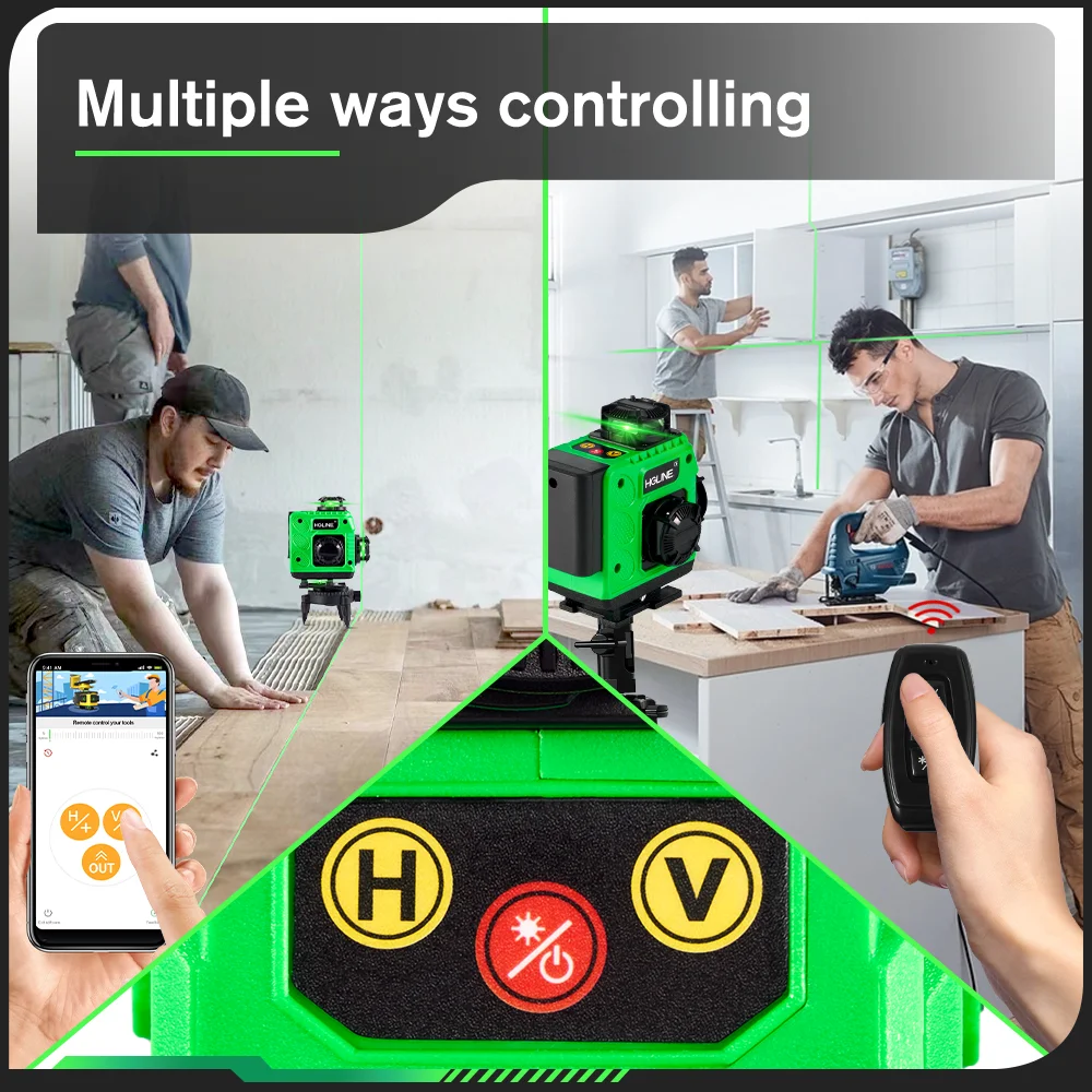 HGLINE 16 Lines Laser Level Green Line APP Remote Control Self-Leveling 360° Horizontal Laser Level With Charged Amount Display