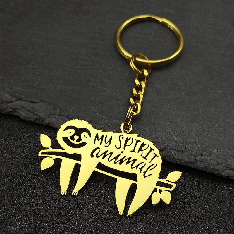 My Spirit Animal Sleep Sloth Keychain For Women Men Stainless Steel Gold Silver Color Lovely Cute Branch Keyring Jewelry Gifts